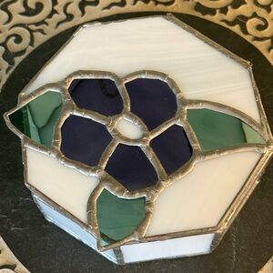 Vintage Stained Glass Floral Accent vanity Box - White, purple & Green handmade